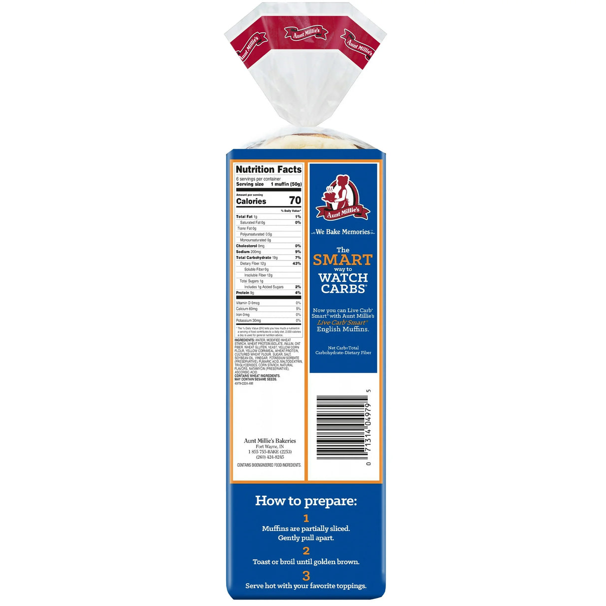 Aunt Millie's - Live Carb Smart - English Muffin - 6 muffins