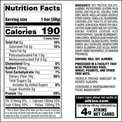 Atkins - Meal Bars - Soft Baked Blueberry - 5 Bars - 8.82oz