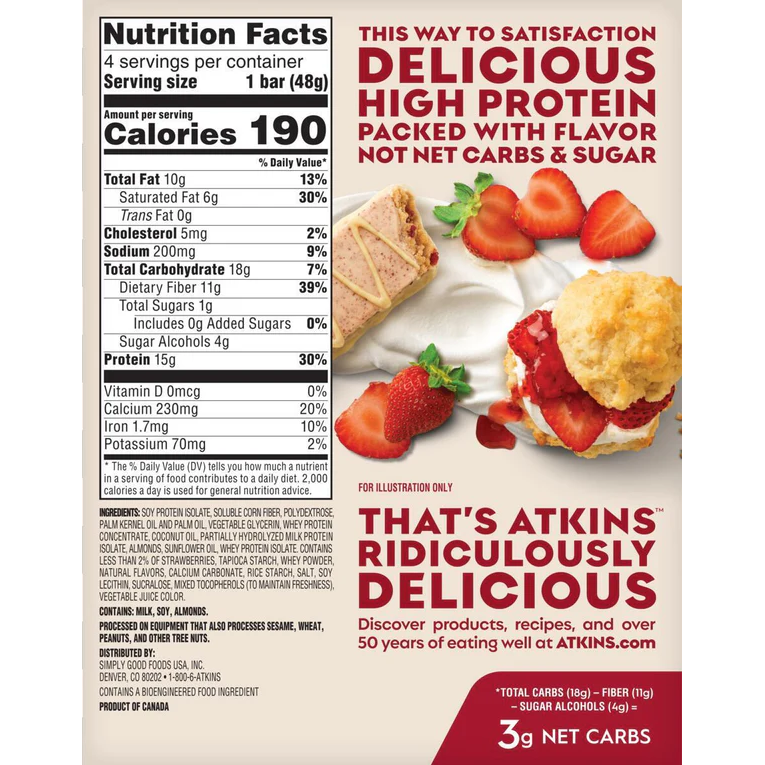 Atkins - High Protein Bars - Strawberry Shortcake - 4 Bars