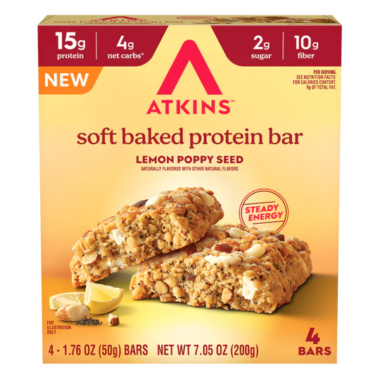 Atkins - Meal Bars - Soft Baked Lemon Poppy Seed - 4 Bars - 7.05oz