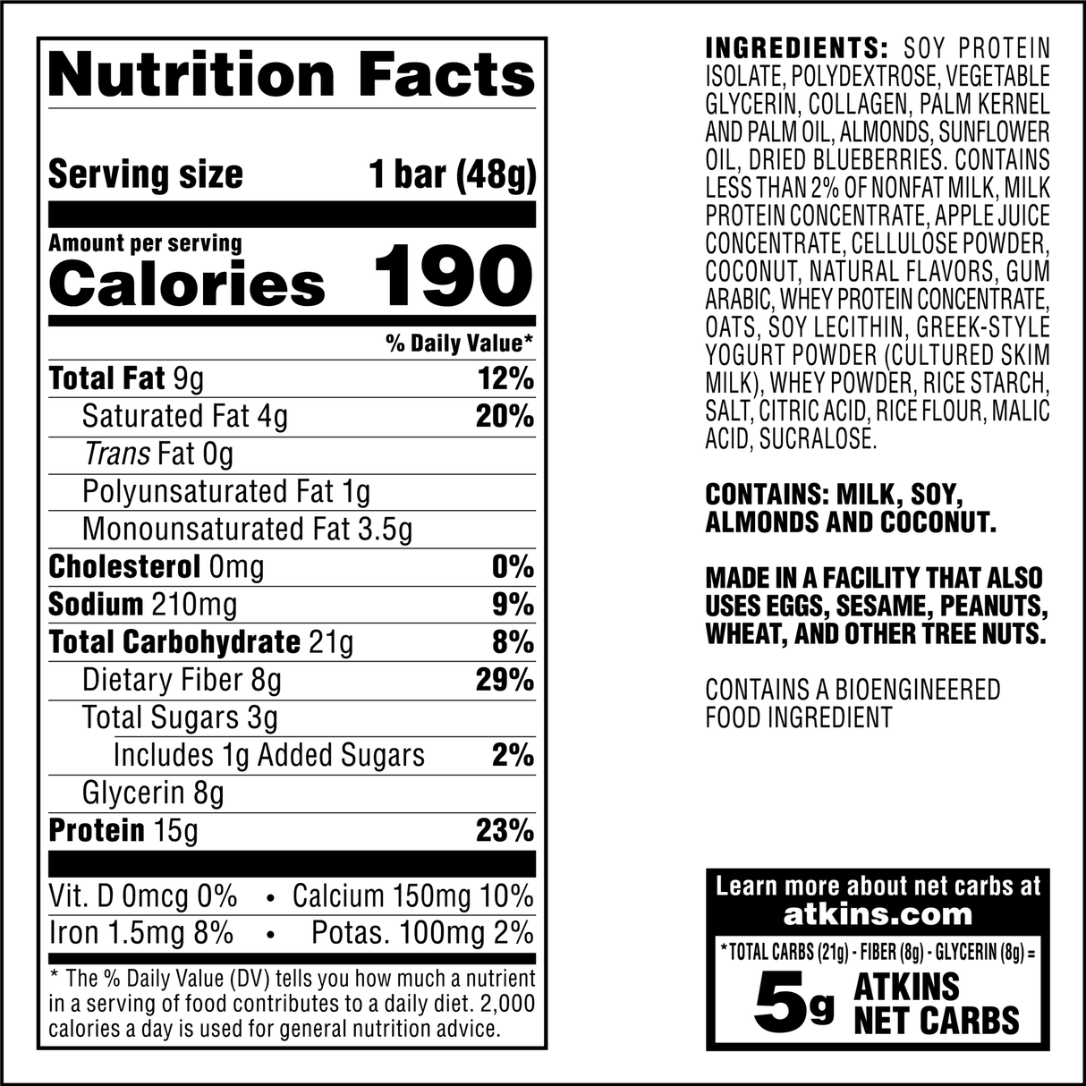 Atkins - Meal Bars - Blueberry Greek Yogurt - 5 Bars