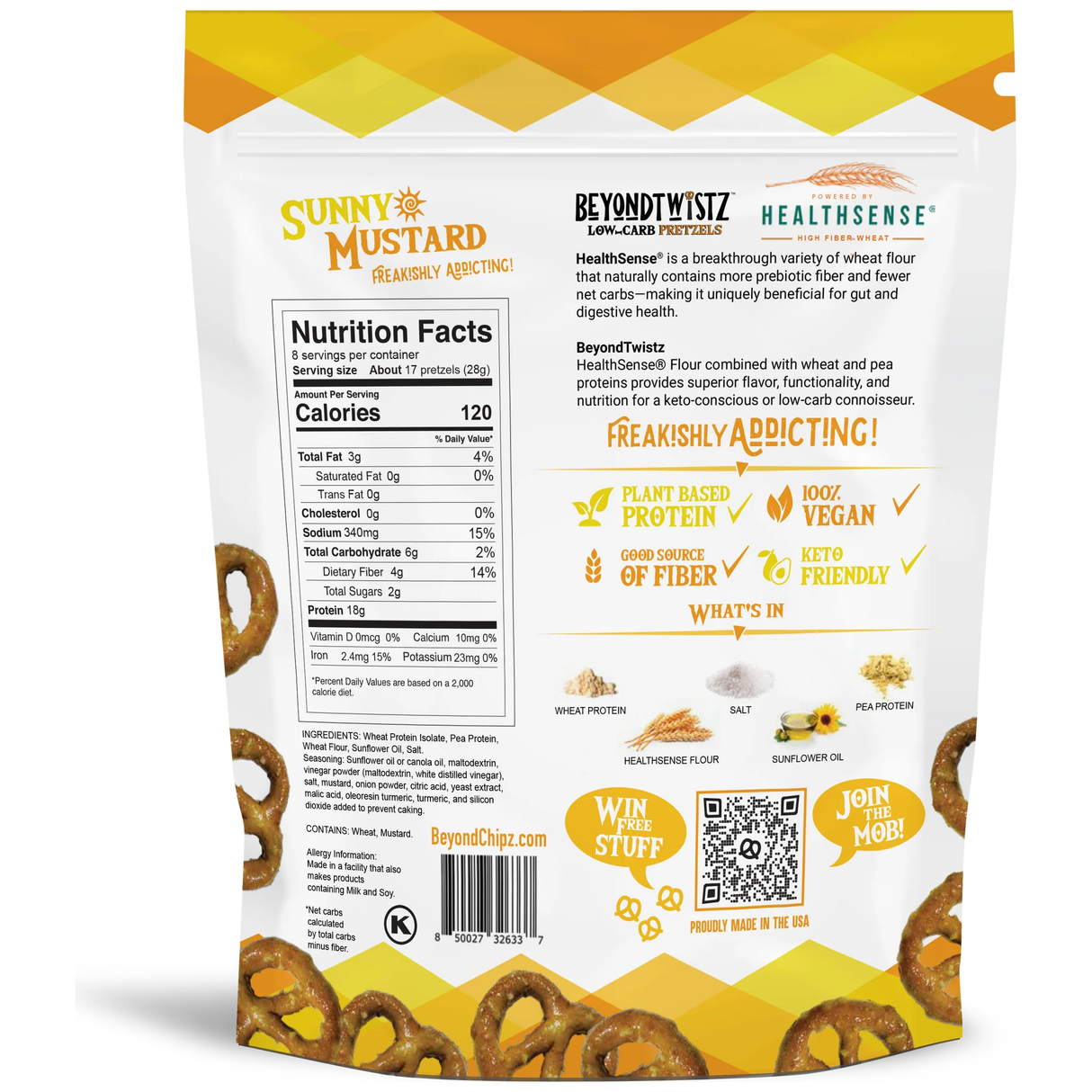 BeyondTwistz - Low Carb Pretzels - Sunny Mustard - 8 oz Bag