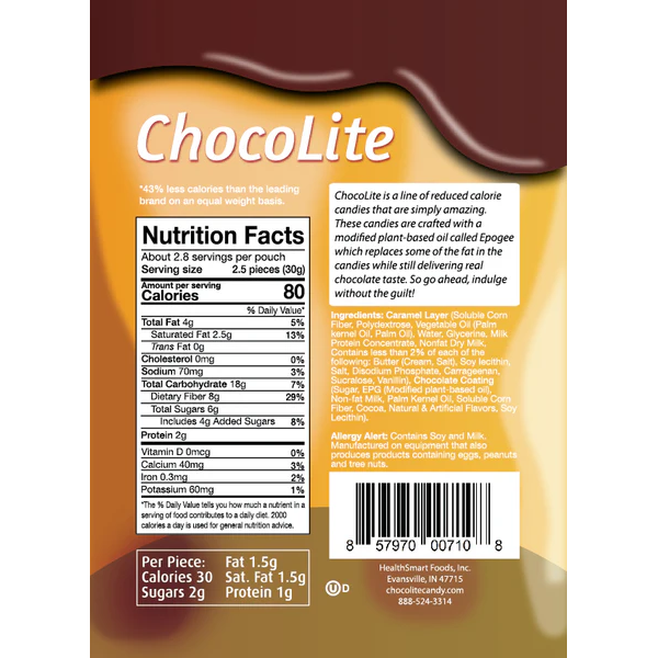 HealthSmart - ChocoLite - Chocolate Covered Caramels (11 Pieces Pouch) - 132g