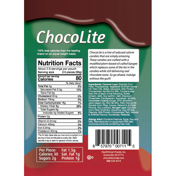 HealthSmart - ChocoLite - Peanut Carmel Nougat (11 Pieces Pouch) - 132g