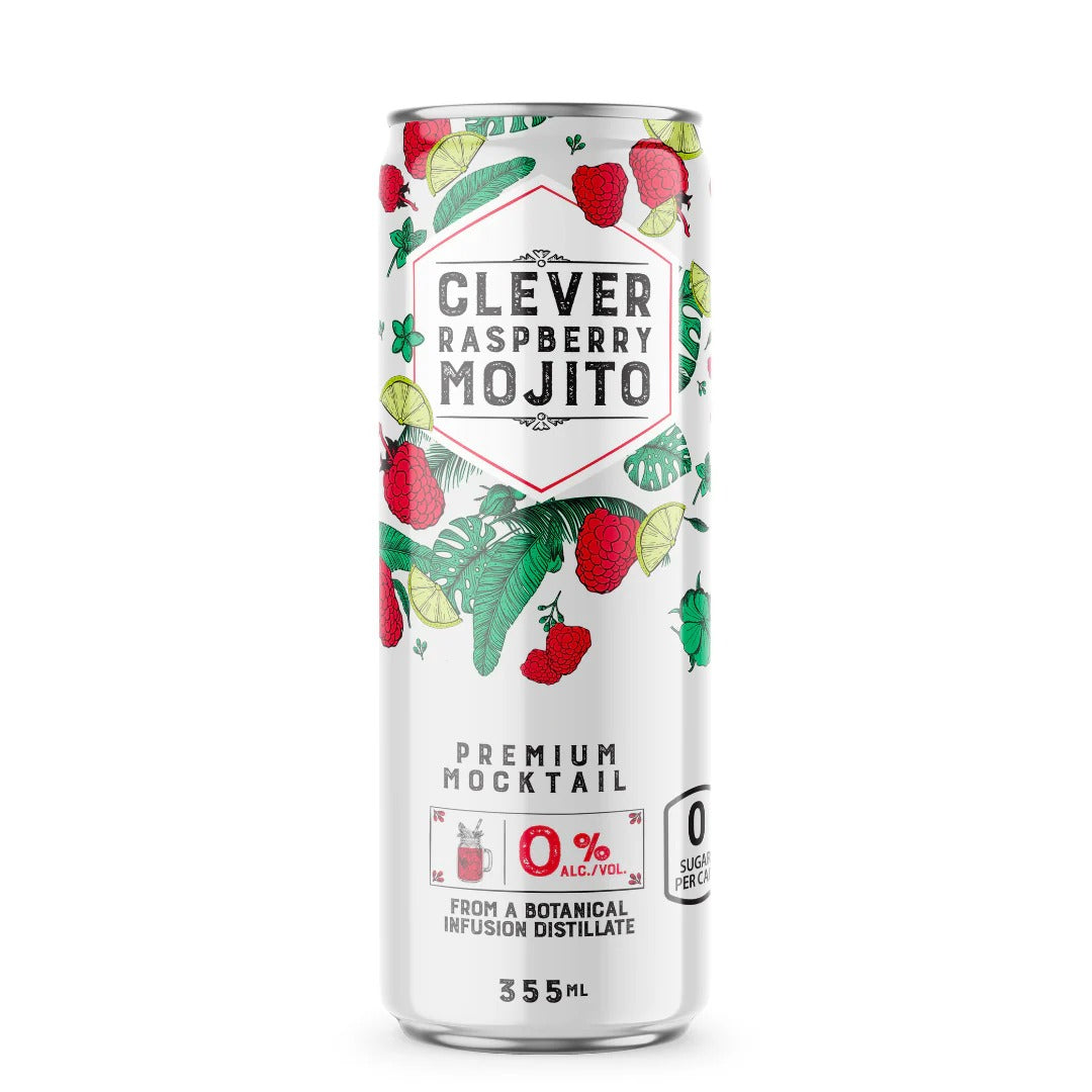 Clever Mocktails - Non-Alcoholic Sugar Free Raspberry Mojito - 355ml