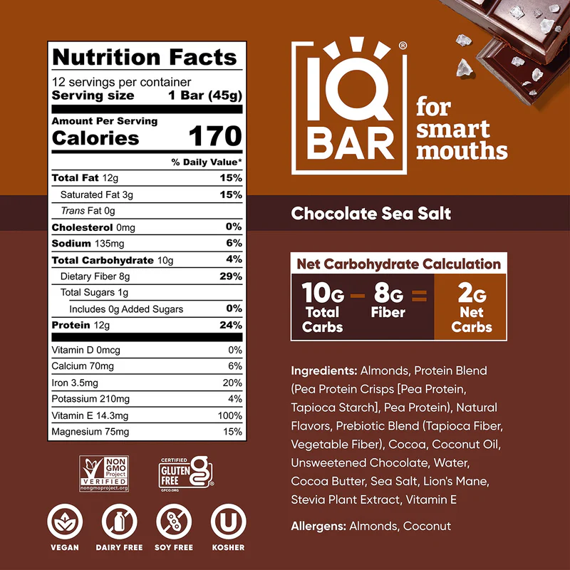 IQBAR - Vegan and Keto Protein Bars - Chocolate Sea Salt - 45g