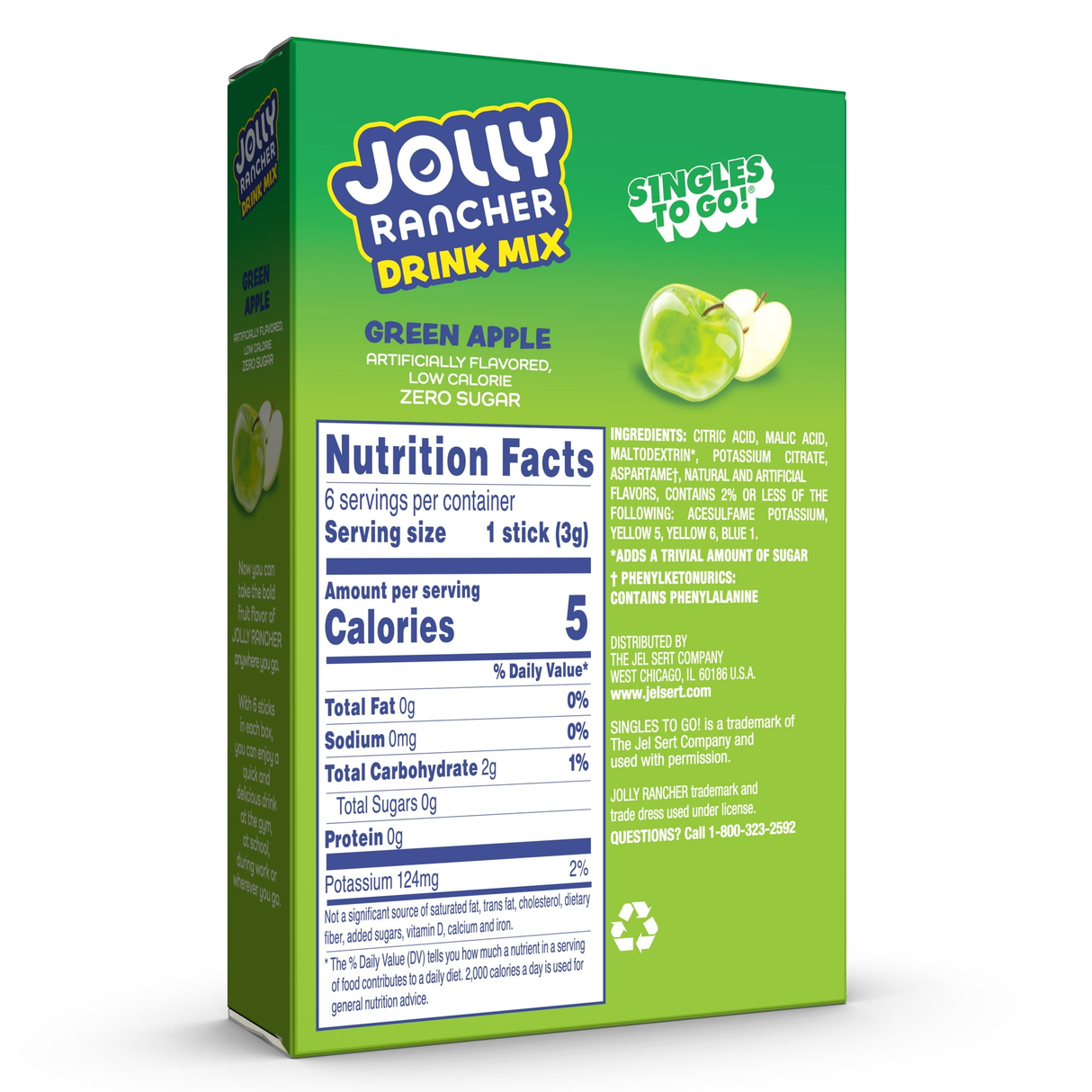 Jolly Rancher Zero Sugar Singles-to-Go - Green Apple - 6 sticks