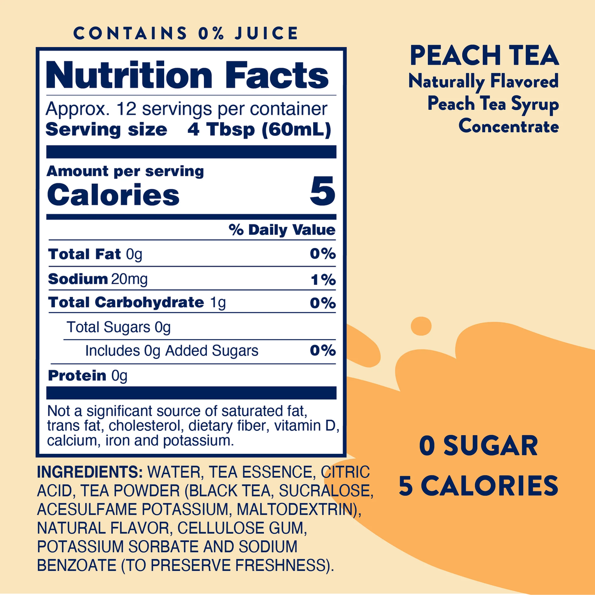 Skinny Mixes - Sugar Free Peach Tea Syrup Concentrate - 750ml