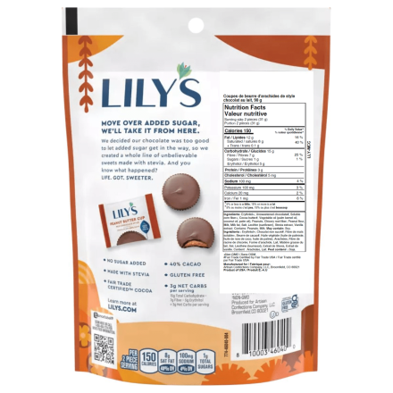 Lily's - Coupes au beurre de cacahuète - Style chocolat au lait 40% cacao - 91 g