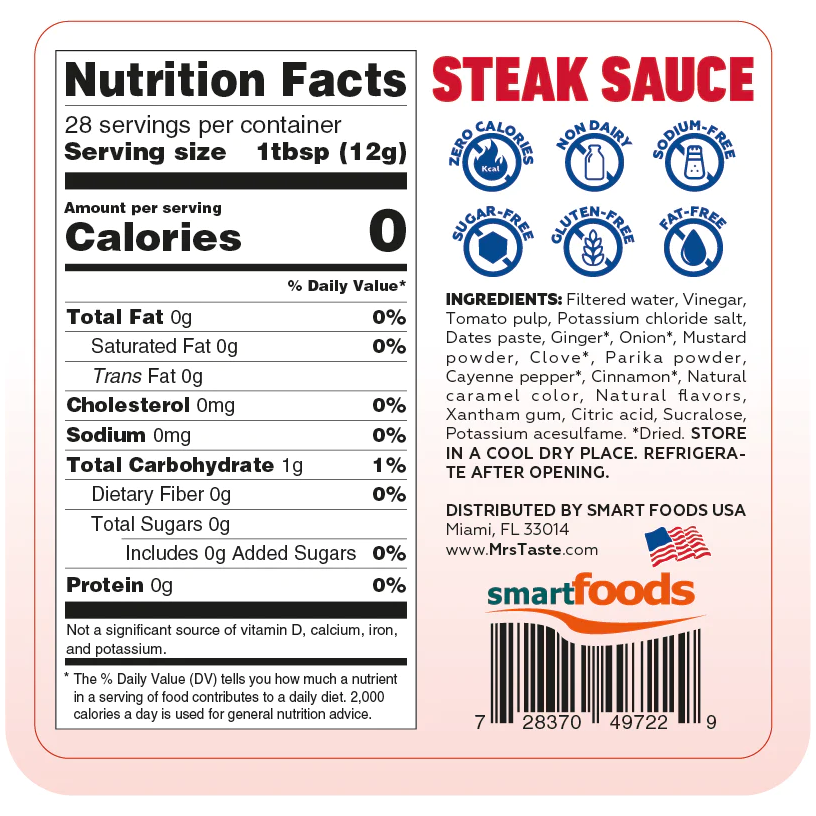 Mrs Taste - Zero Calories Sauce - Steak Sauce - 11.85oz