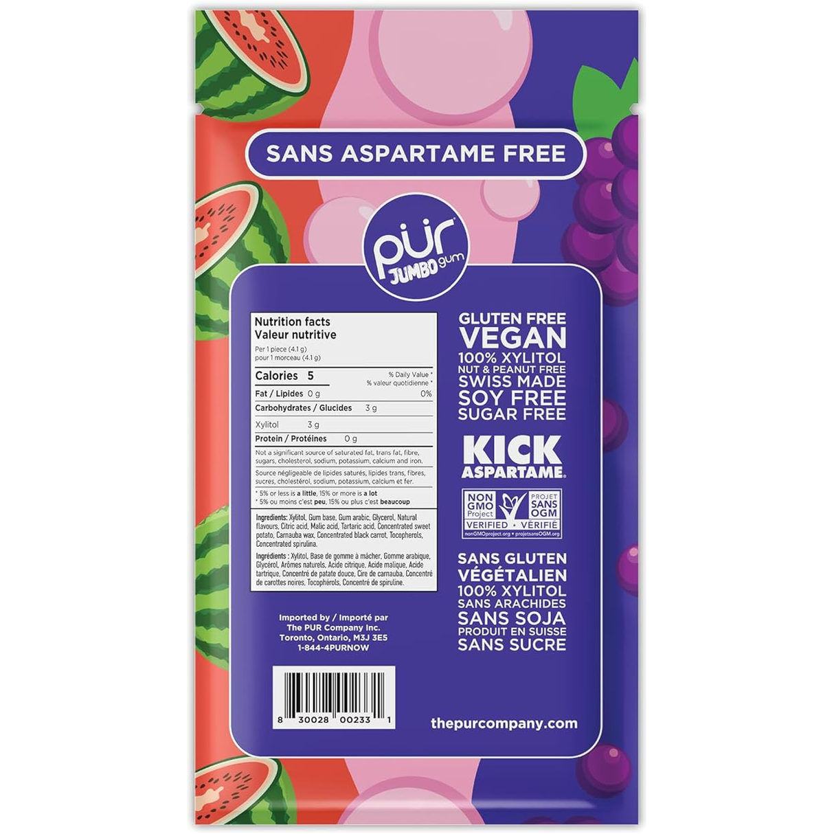 PUR - Jumbo Gum - Bubblegum, Grape, Watermelon - 81g