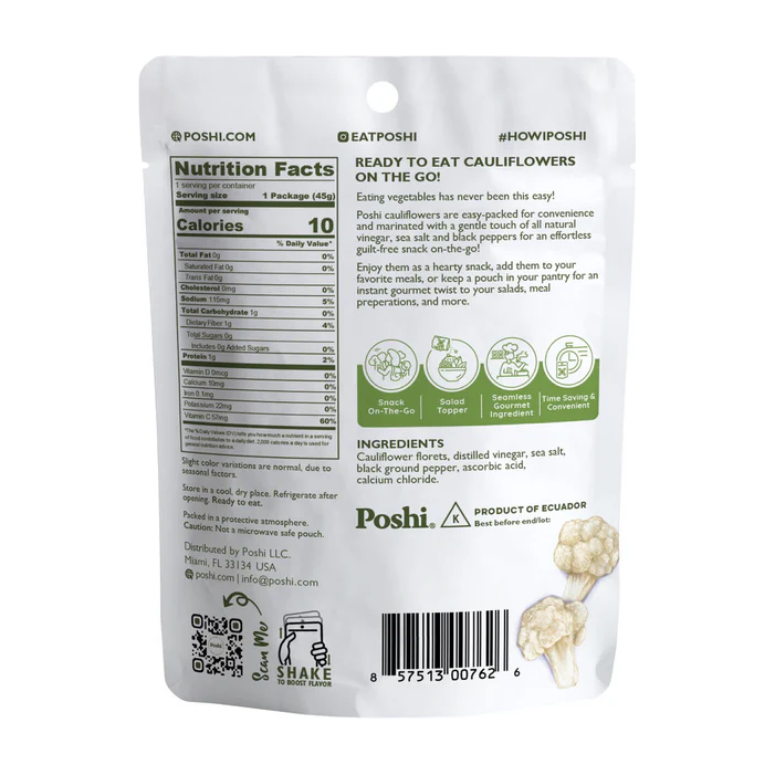 Poshi Veggie Snacks - Cauliflower with Salt & Black Pepper - 45g