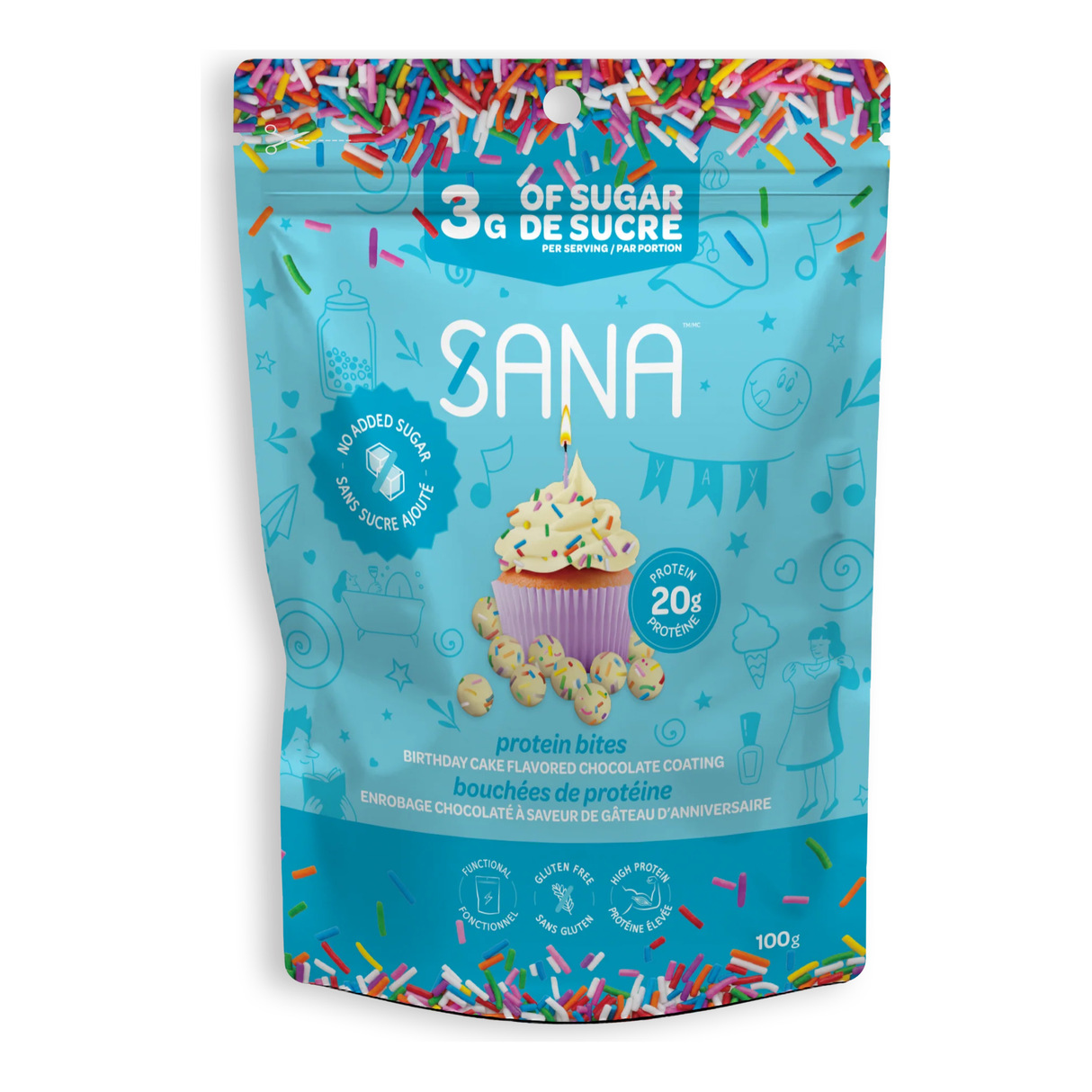 Sana - Chocolate Snacks - Crunchy chocolate style protein bites - Birthday cake - 100g
