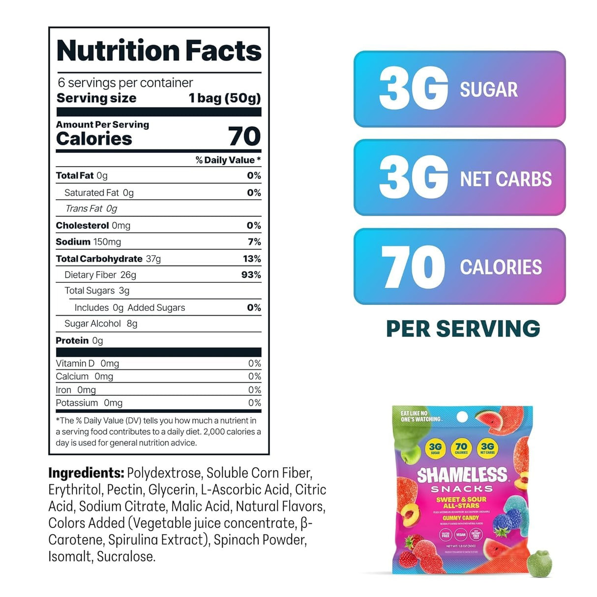 Shameless Snacks - Gummy Candy - Sweet & Sour All-Stars - 50g