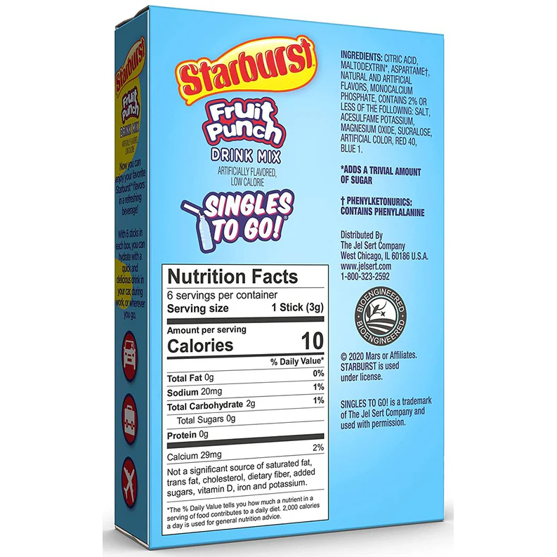 Starburst Zero Sugar Singles-to-Go - Fruit Punch - 6 sticks