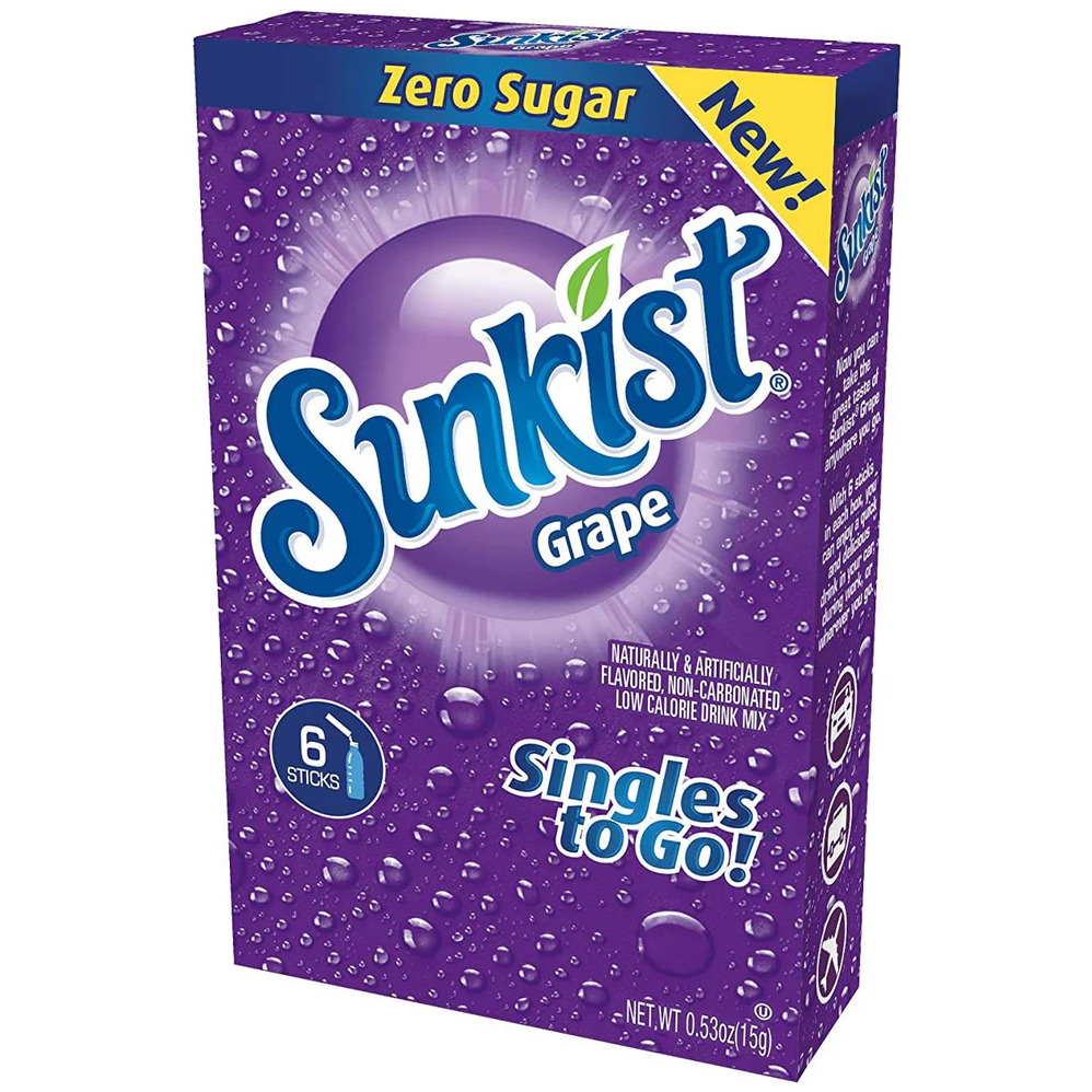 Sunkist Zero Sugar Singles-to-Go - Grape - 6 sticks