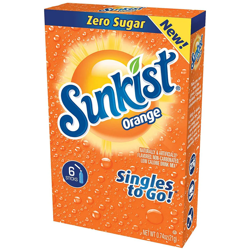 Sunkist Zero Sugar Singles-to-Go - Orange - 6 sticks