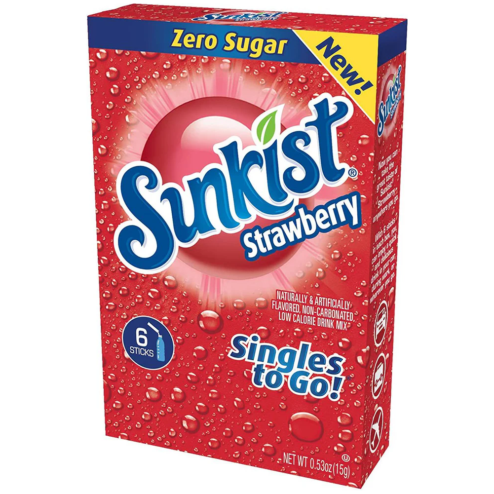 Sunkist Zero Sugar Singles-to-Go - Strawberry - 6 sticks