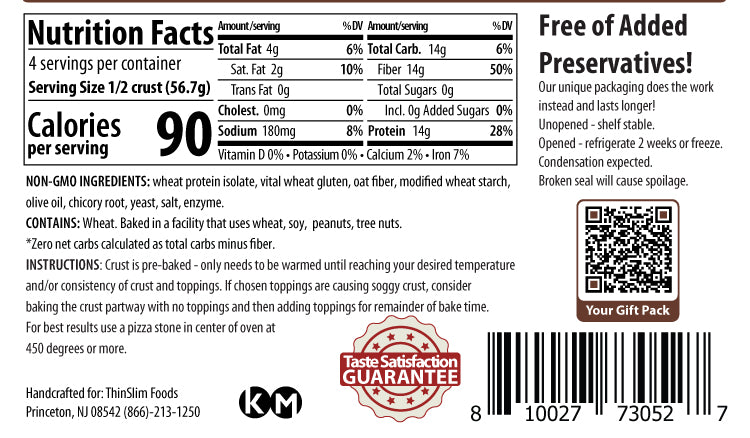 ThinSlim Foods - Zero Net Carb - Thin Pizza Crust - 4oz 2pack
