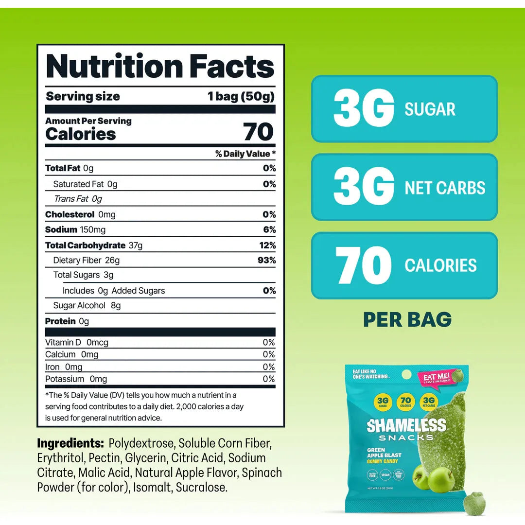 Shameless Snacks - Gummy Candy - Green Apple Blast - 50g