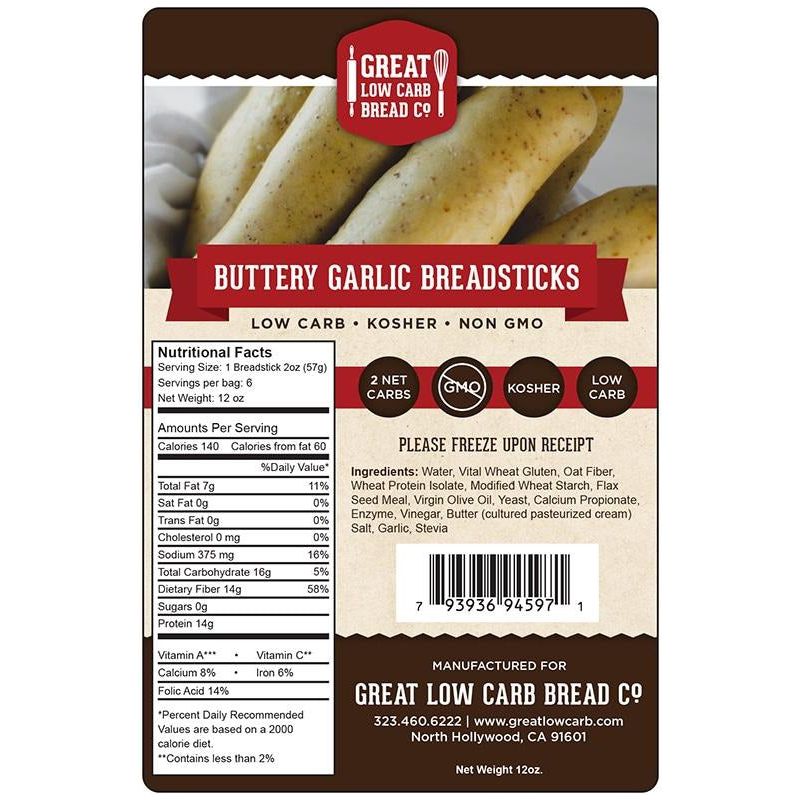 Great Low Carb Bread Company - Breadsticks - Buttery Garlic - 12 oz bag of 6