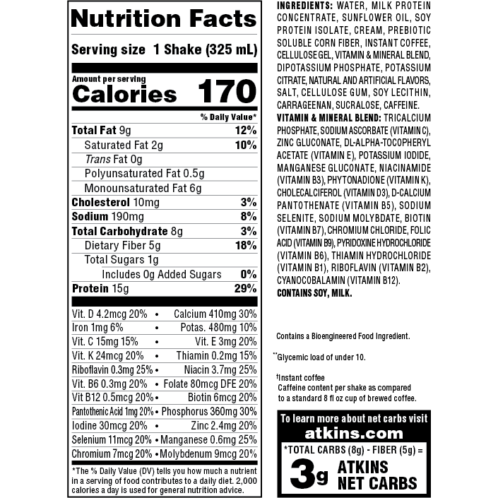 Atkins Iced Protein Shake - Cafe au Lait - 4 Pk