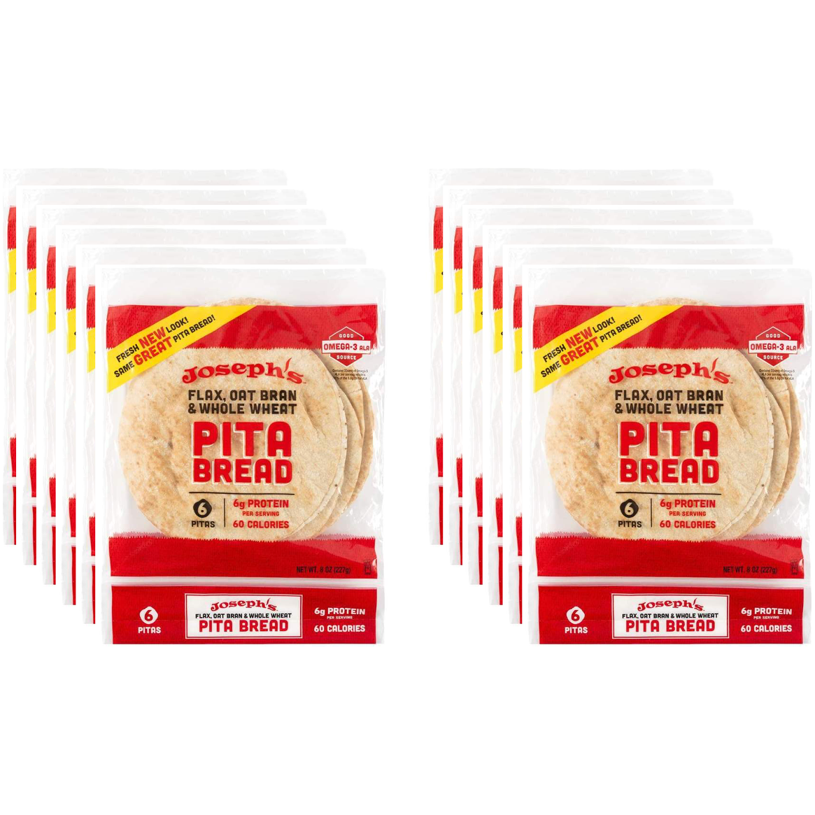 Joseph's Bakery - Flax, Oat Bran and whole wheat Pita Bread **12 Bags** (6 pita breads per bag)