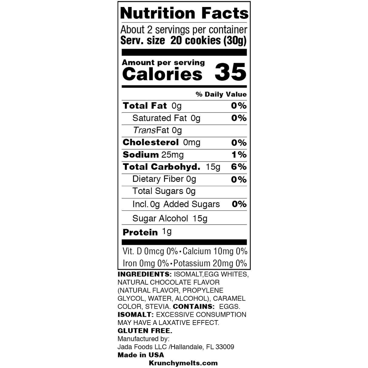 Krunchy Melts - Meringue sans sucre - Chocolat - 2 oz