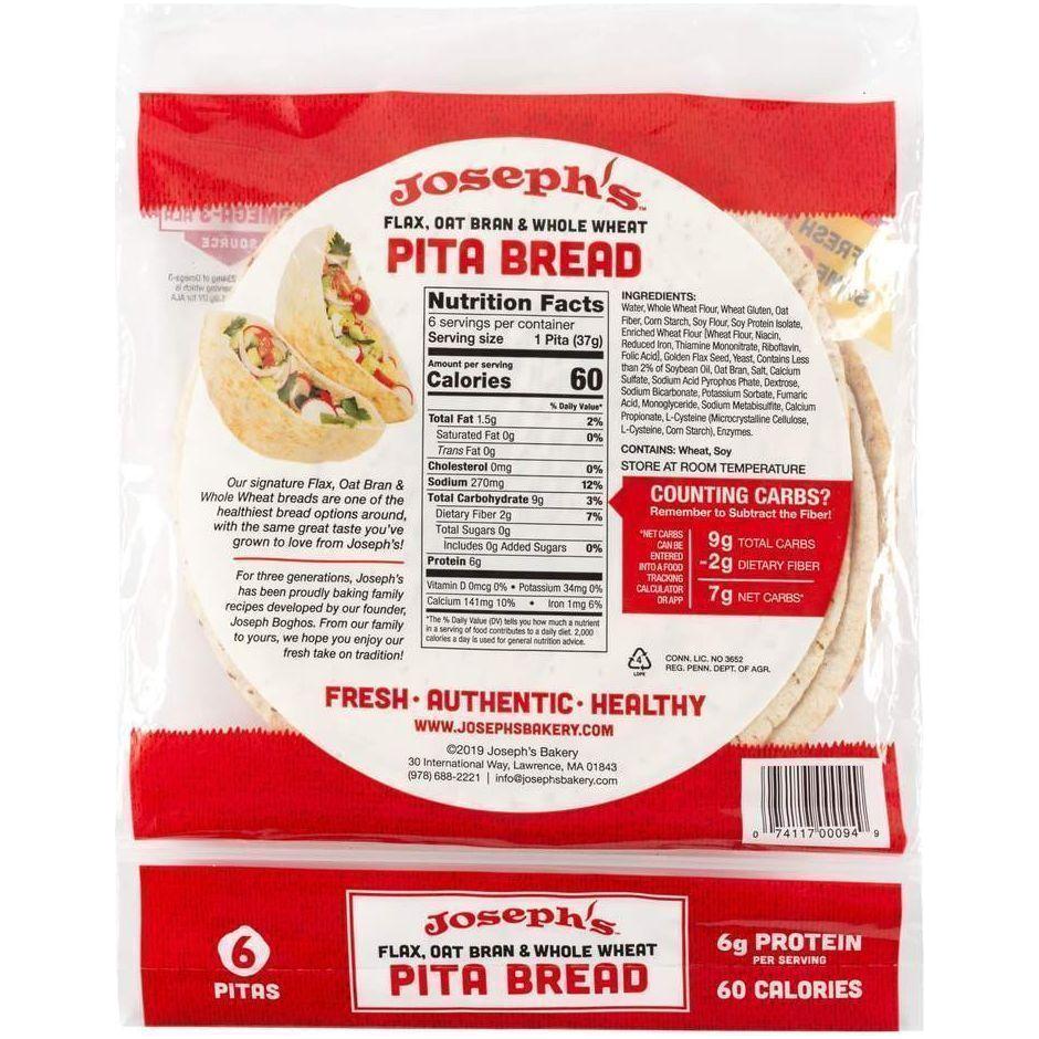 Joseph's Bakery - Flax, Oat Bran and whole wheat Pita Bread - 6 Pitas