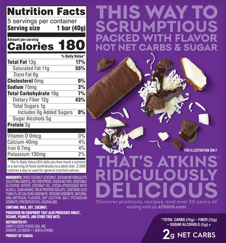 Atkins Endulge Bars - Chocolate Coconut Bar - 5 Bars