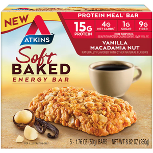 Atkins - Meal Bars - Soft Baked Vanilla Macadamia Nut - 5 Bars - 8.82oz