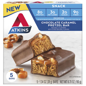 Atkins - Snack Bar - Barre de bretzel au chocolat et au caramel - 5 barres 