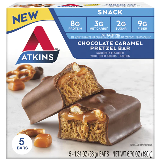 Atkins - Snack Bar - Barre de bretzel au chocolat et au caramel - 5 barres 