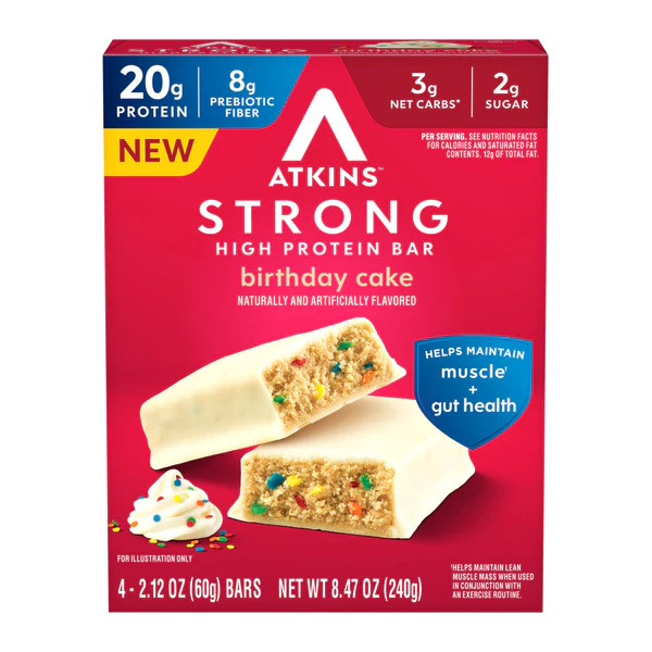 Atkins - Strong High Protein Bar - Birthday Cake - 4 Bars