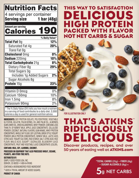 Atkins - Meal Bars - Blueberry Greek Yogurt - 4 Bars