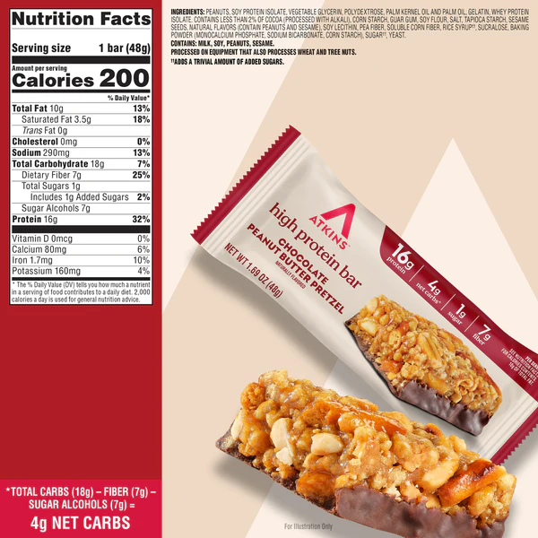 Atkins - High Protein Bars - Chocolate Peanut Butter Pretzel - 4 Bars