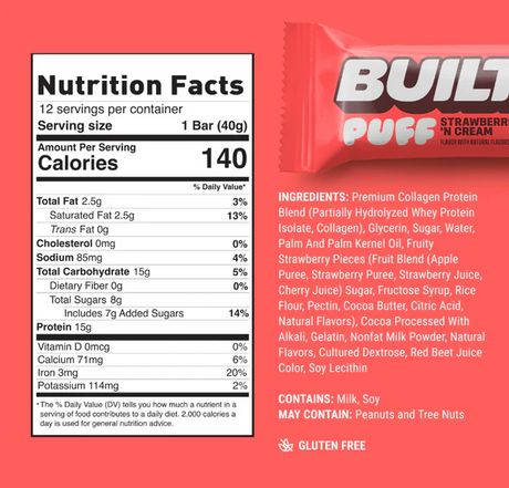 Built Bar - Protein Puff - Strawberries 'N Cream - 41g