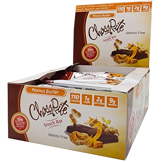 Healthsmart - Barre-collation enrobée ChocoRite - Beurre de cacahuète - 34g ** 16 barres **
