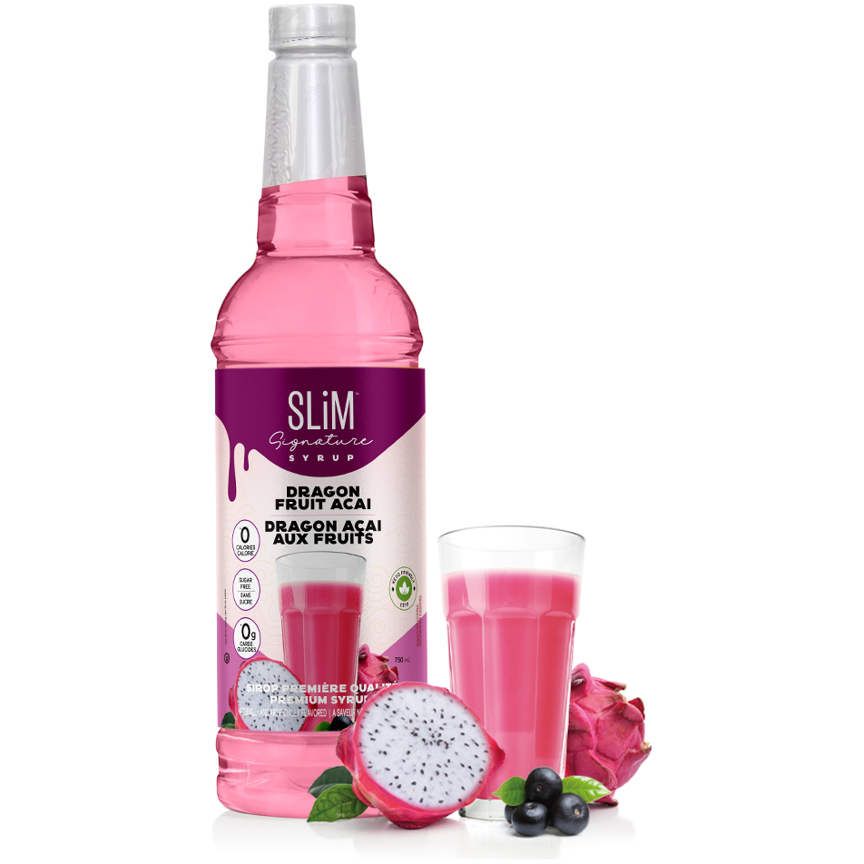 Sirops Slim - Sirop d'açaï au fruit du dragon sans sucre - Bouteille de 750 ml