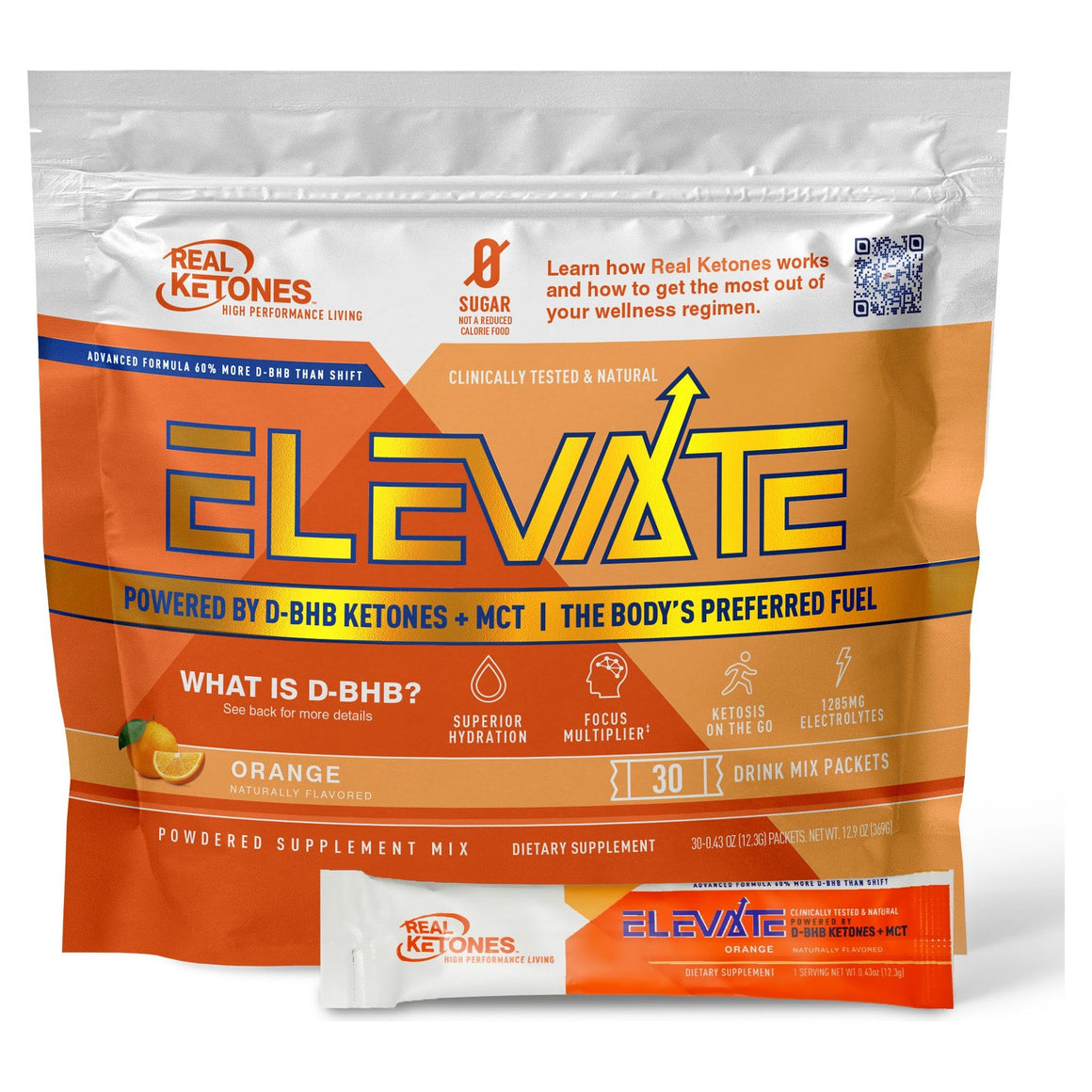 Real Ketones - Elevate - Orange 30 Sticks - Gusset Bag
