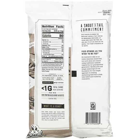 Epic Pork Rinds Sea Salt & Pepper 70g Low Carb Canada