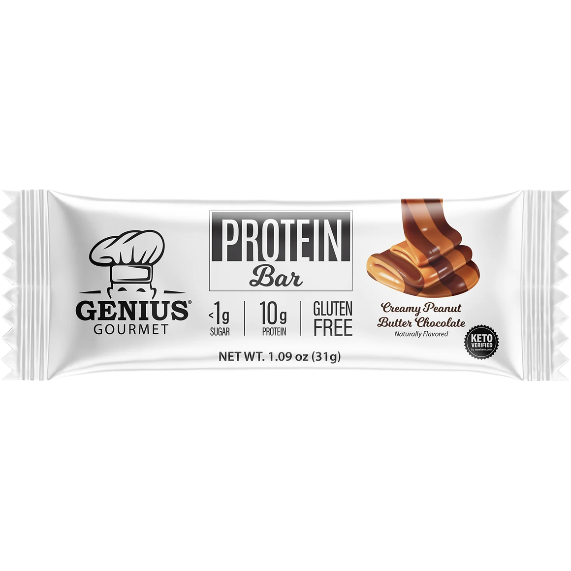 Genius Gourmet - Keto Bar - Chocolat crémeux au beurre de cacahuète - 1 barre