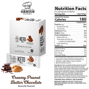 Genius Gourmet - Keto Bar - Chocolat crémeux au beurre de cacahuète - 1 barre