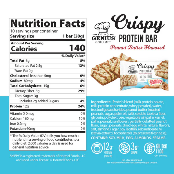 Genius Gourmet - Crispy Protein Bar - Skippy Peanut Butter - 1 Bar