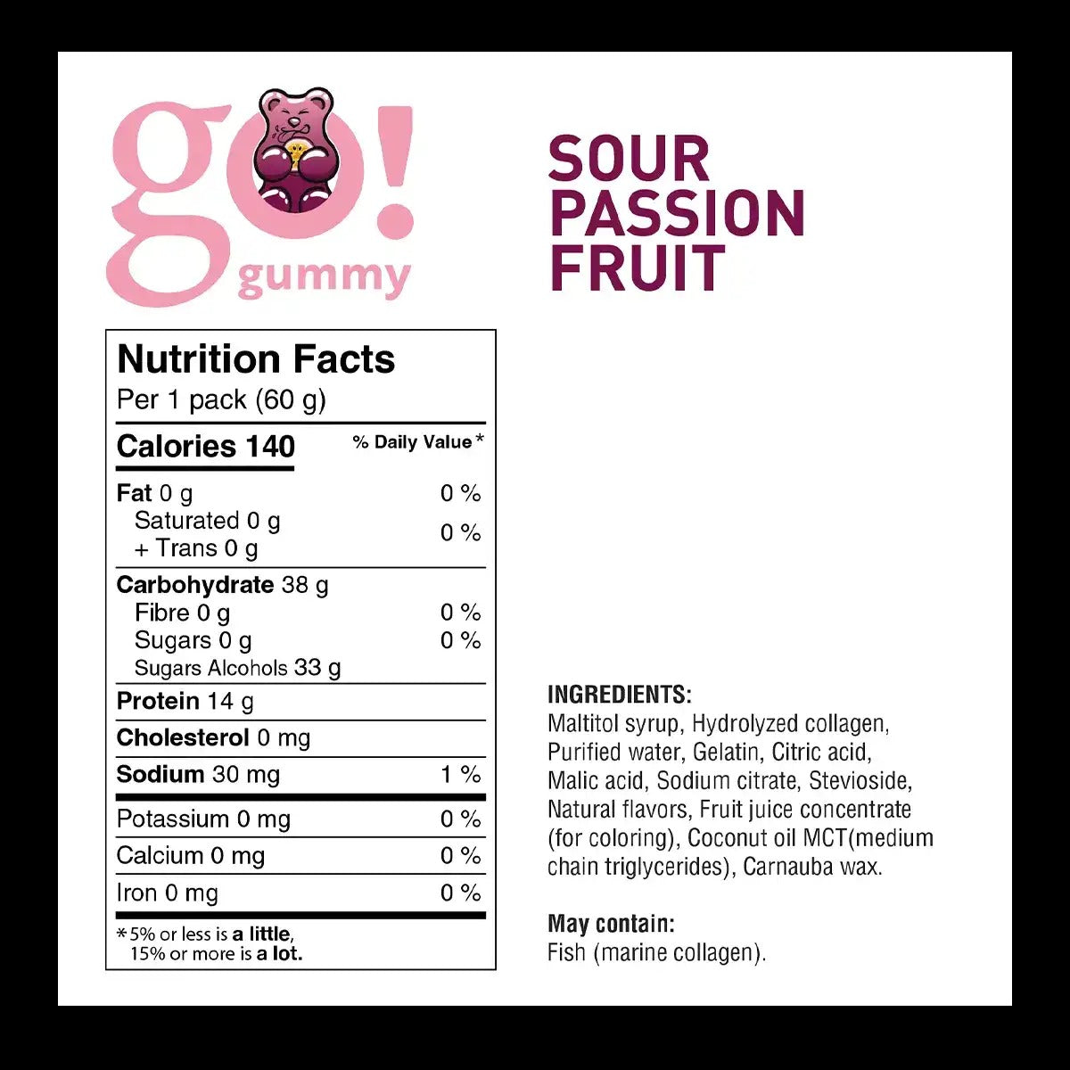 Go Nutrition - Go Gummy Protein -  Sour Passion Fruit - 60g
