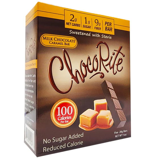 (NOUVEAU) Healthsmart - ChocoRite All Natural avec barre de chocolat Stevia - Caramel au chocolat au lait - 5 oz