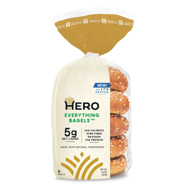 Hero - Low Carb Bagels - Everything - 5 Bagels