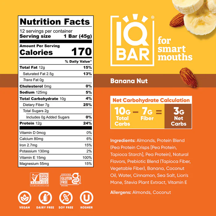 IQBAR - Vegan and Keto Protein Bars - Banana Nut - 45g