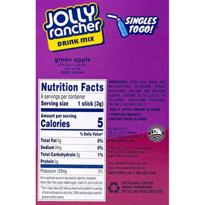 Jolly Rancher Zero Sugar Singles-to-Go - Green Apple - 6 sticks