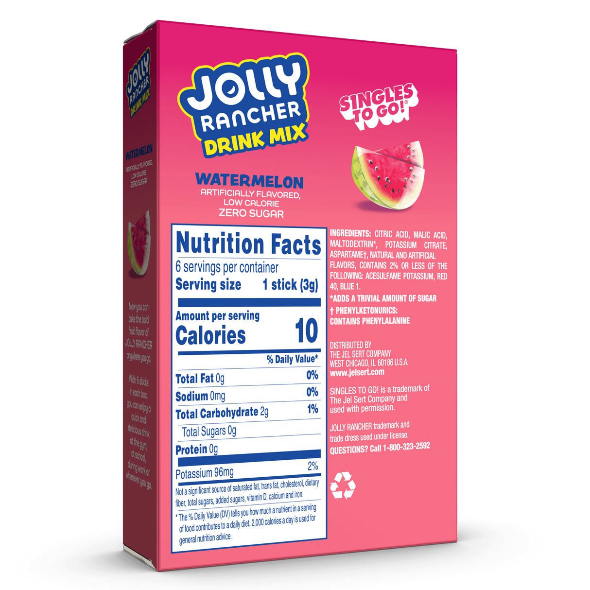 Jolly Rancher Zero Sugar Singles-to-Go - Watermelon - 6 sticks